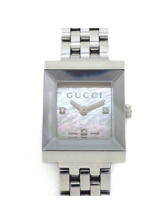 Gucci Watch Frame 128.4 3 Points Diamond Index Square White Shell Dial SS main image 10